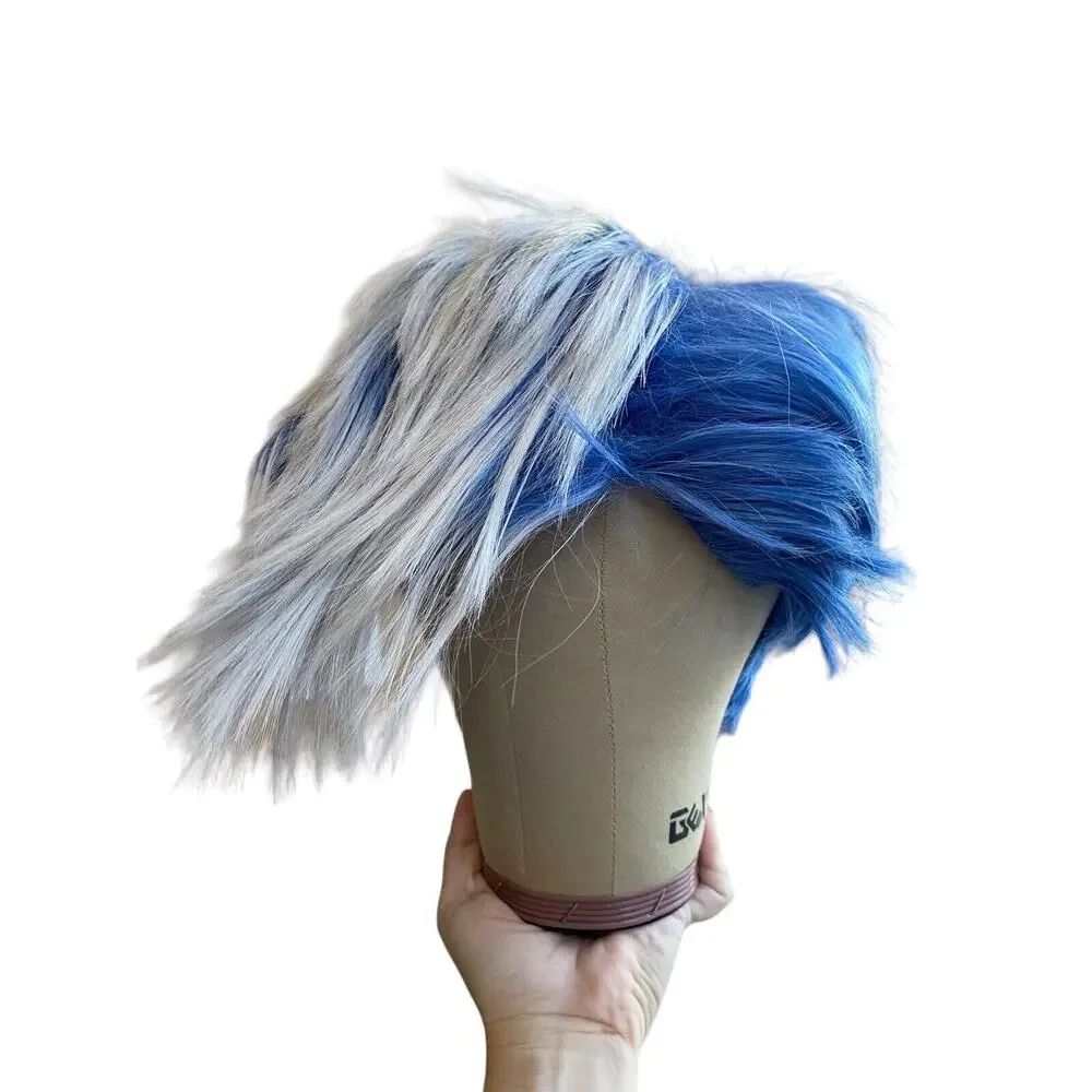Men Male Boys Short Full Wig Blue White Anime Cosplay Costume Party Hair Mullet